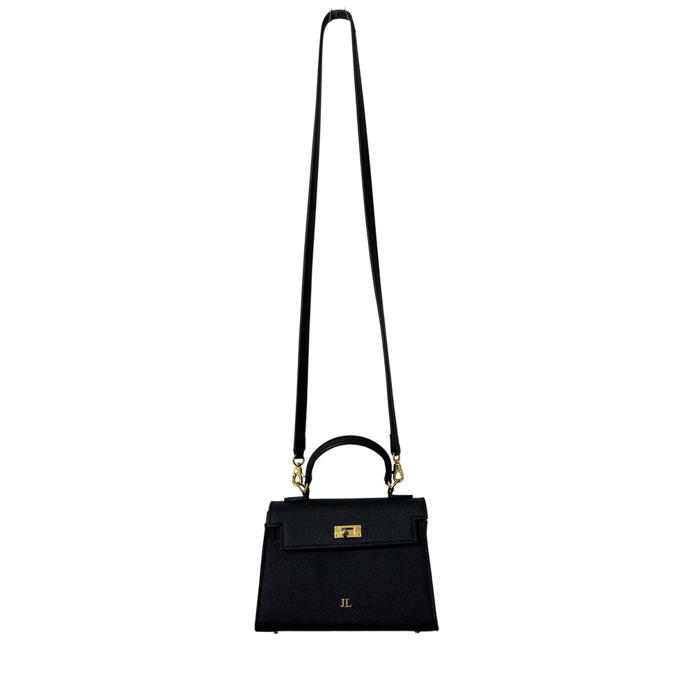 JL‎ Black Pebbled Structured Top Handle Crossbody Handbag Gold Hardware Small